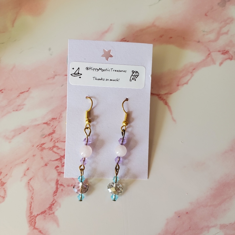 Smokey Quartz & Roze Quartz Beaded Drop Earrings